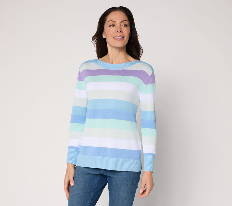 Belle by Kim Gravel Quiet Luxury Striped Bateau Neck Sweater — View 10