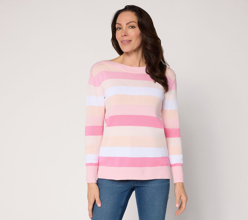 Belle by Kim Gravel Quiet Luxury Striped Bateau Neck Sweater — View 11