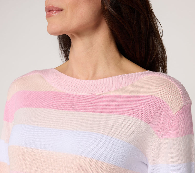 Belle by Kim Gravel Quiet Luxury Striped Bateau Neck Sweater — View 6