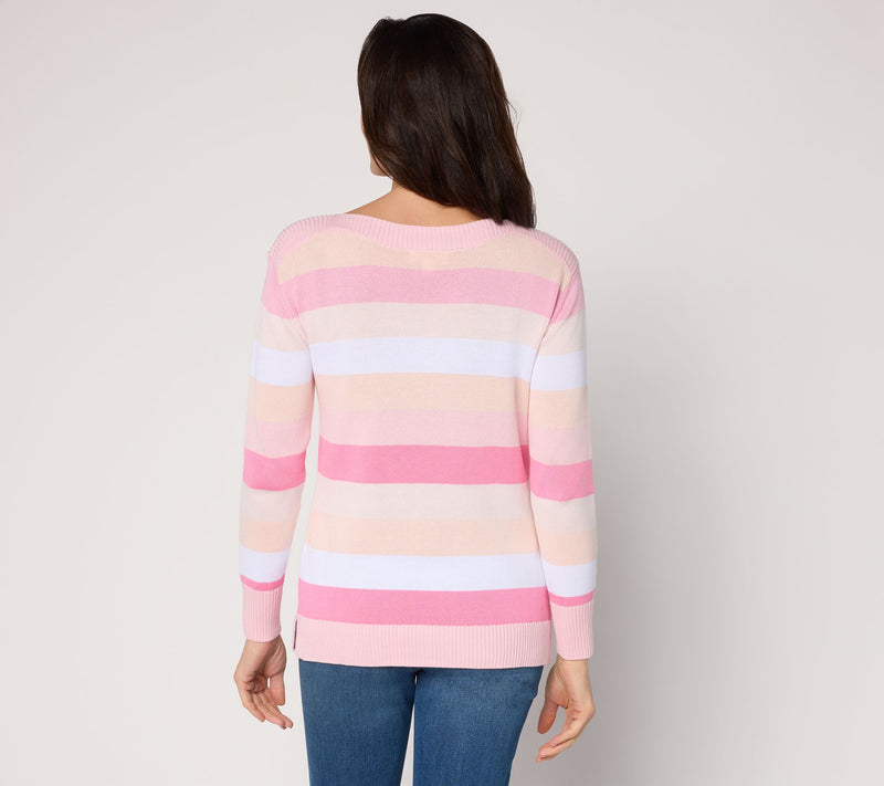 Belle by Kim Gravel Quiet Luxury Striped Bateau Neck Sweater — View 4