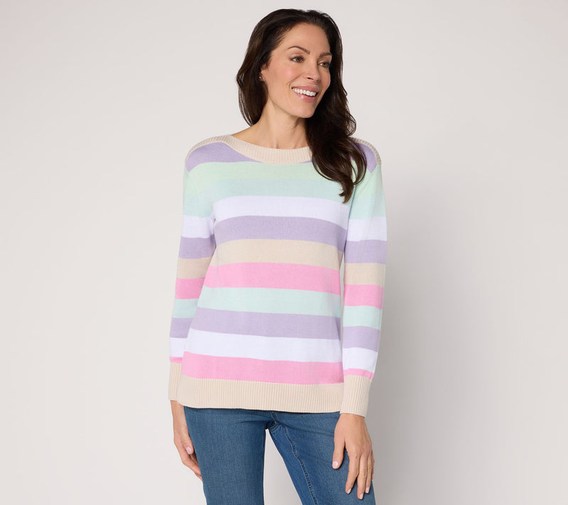 Belle by Kim Gravel Quiet Luxury Striped Bateau Neck Sweater — View 12