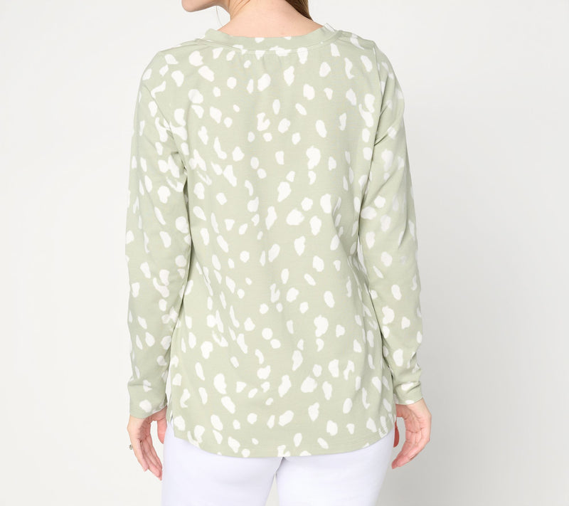 Belle by Kim Gravel TripleLuxe Knit Splatter Dots V-Neck Top — View 4