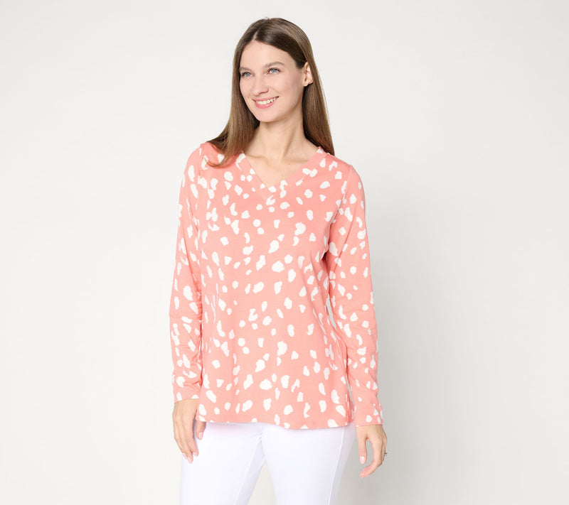Belle by Kim Gravel TripleLuxe Knit Splatter Dots V-Neck Top — View 12