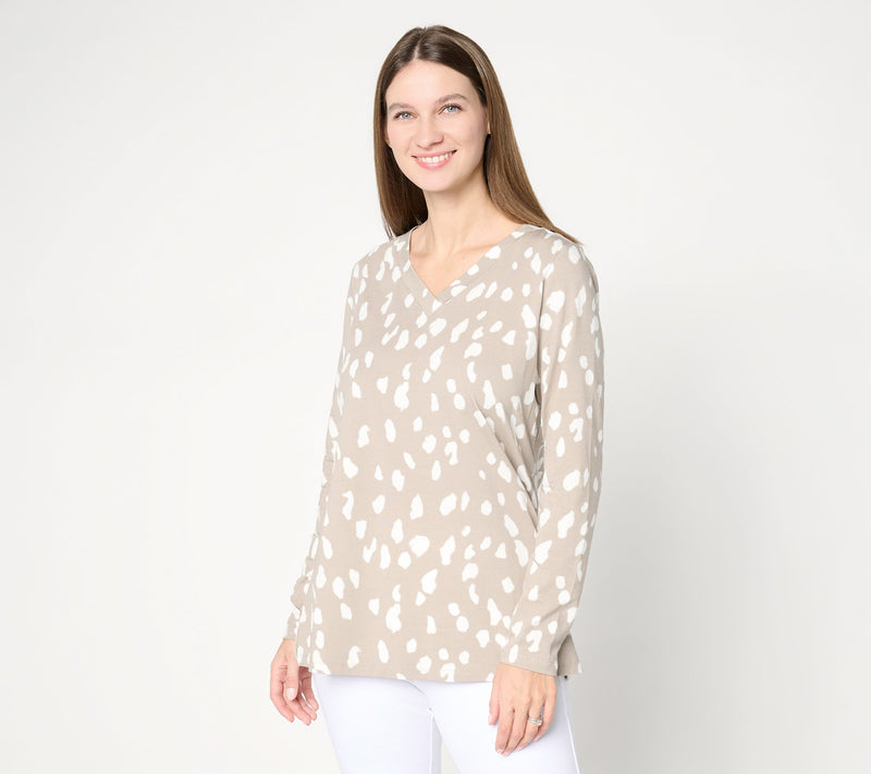 Belle by Kim Gravel TripleLuxe Knit Splatter Dots V-Neck Top — View 13