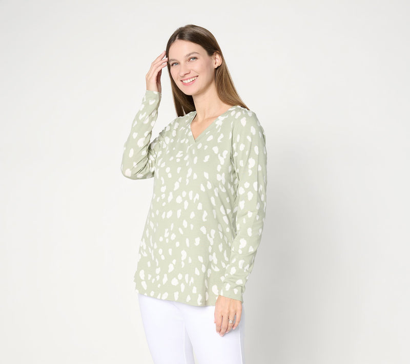 Belle by Kim Gravel TripleLuxe Knit Splatter Dots V-Neck Top — View 14