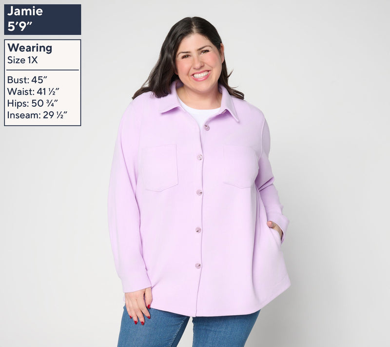 Belle by Kim Gravel Quiet Luxury Knit Corduroy Big Shirt — View 2