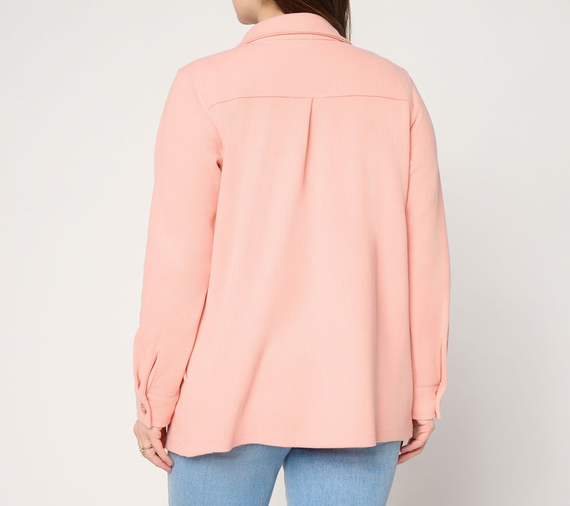 Belle by Kim Gravel Quiet Luxury Knit Corduroy Big Shirt — View 4