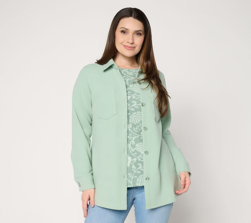 Belle by Kim Gravel Quiet Luxury Knit Corduroy Big Shirt — View 12