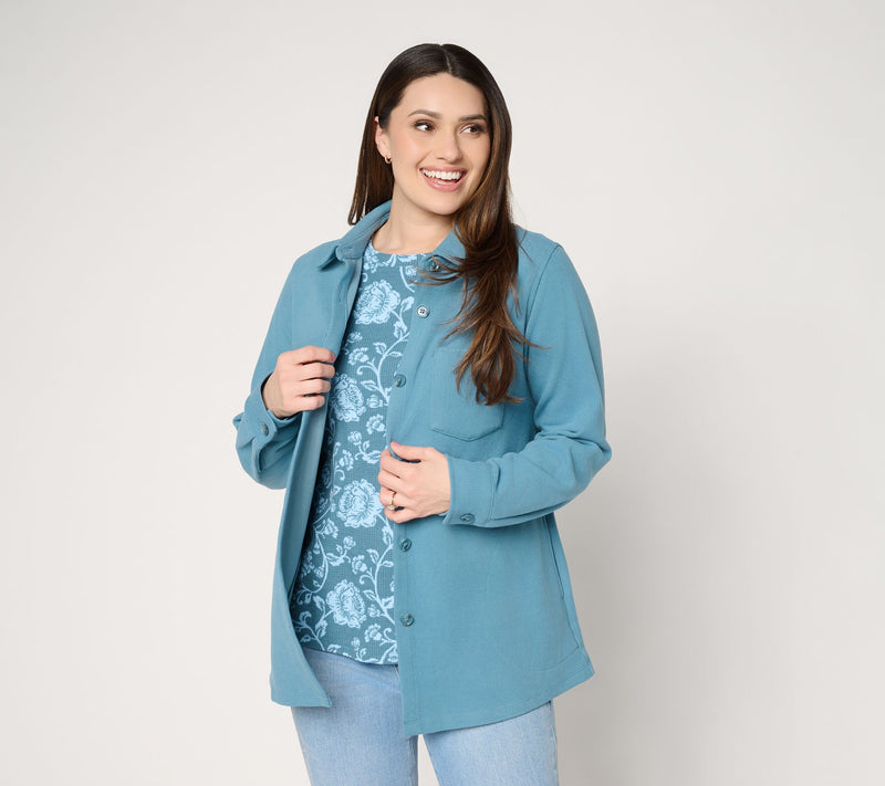 Belle by Kim Gravel Quiet Luxury Knit Corduroy Big Shirt — View 13
