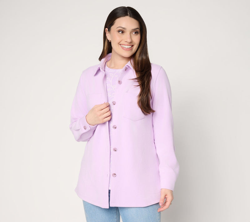 Belle by Kim Gravel Quiet Luxury Knit Corduroy Big Shirt — View 14