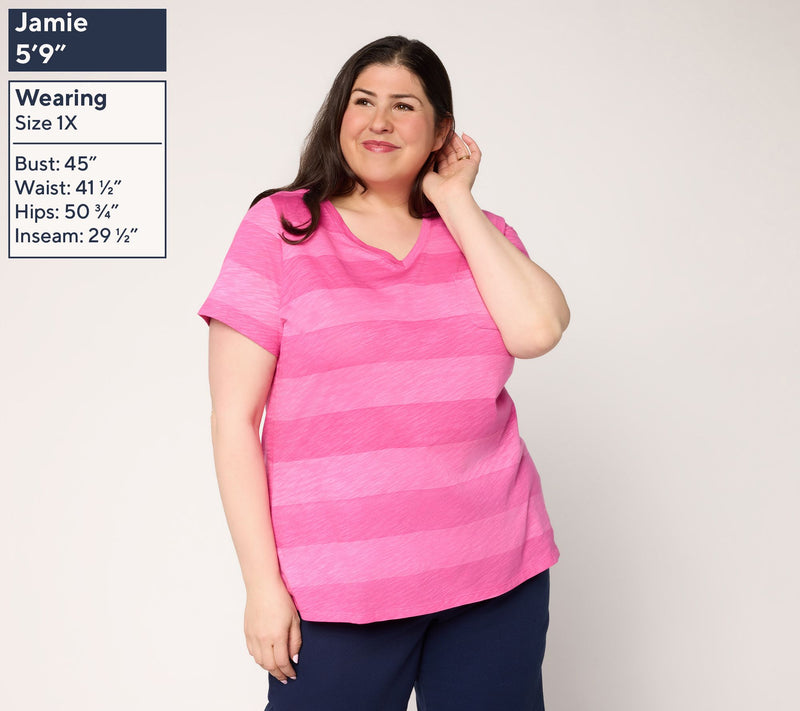 Belle by Kim Gravel Slub Knit Stripe it Up! V Neck Top — View 2