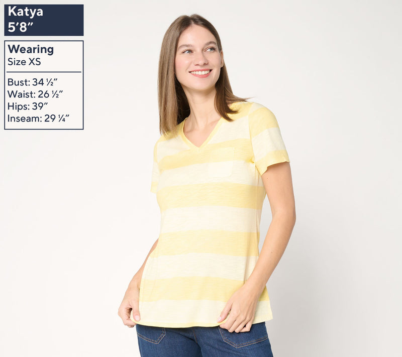 Belle by Kim Gravel Slub Knit Stripe it Up! V Neck Top — View 3