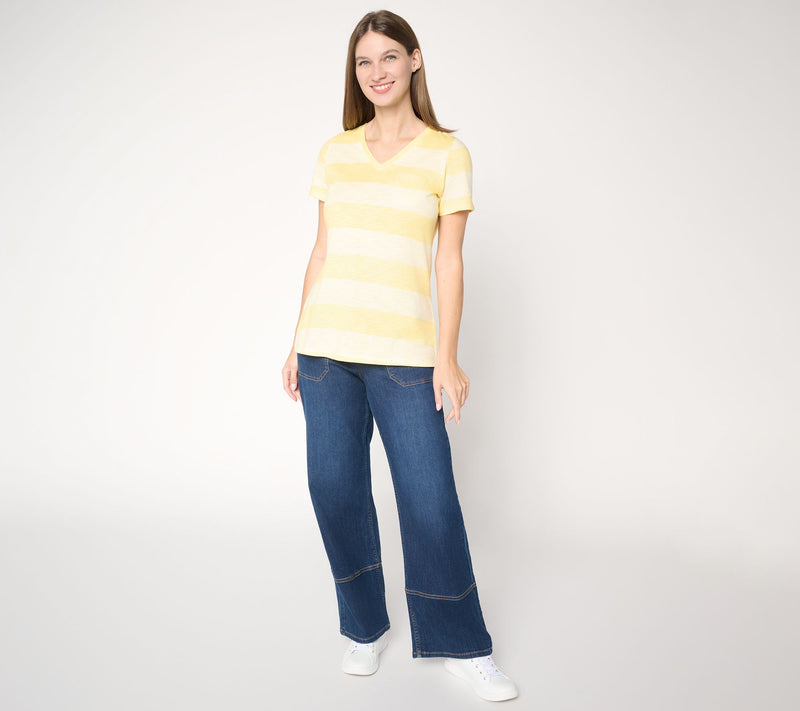 Belle by Kim Gravel Slub Knit Stripe it Up! V Neck Top — View 5