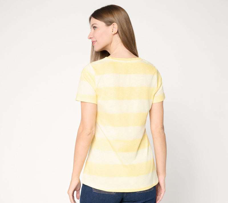 Belle by Kim Gravel Slub Knit Stripe it Up! V Neck Top — View 4