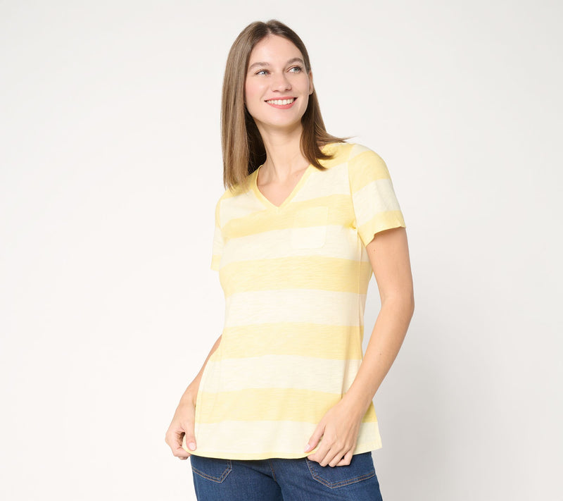Belle by Kim Gravel Slub Knit Stripe it Up! V Neck Top — Main view