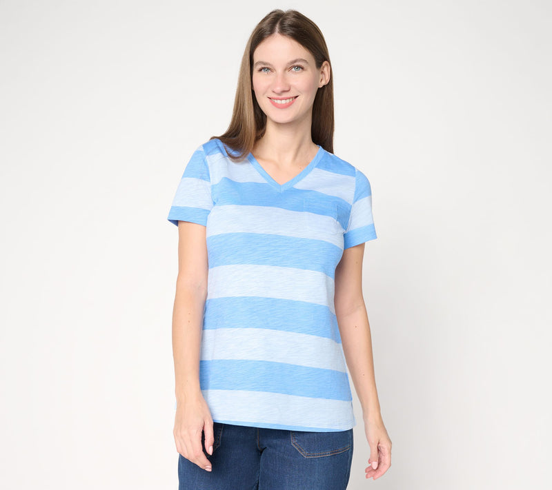 Belle by Kim Gravel Slub Knit Stripe it Up! V Neck Top — View 13
