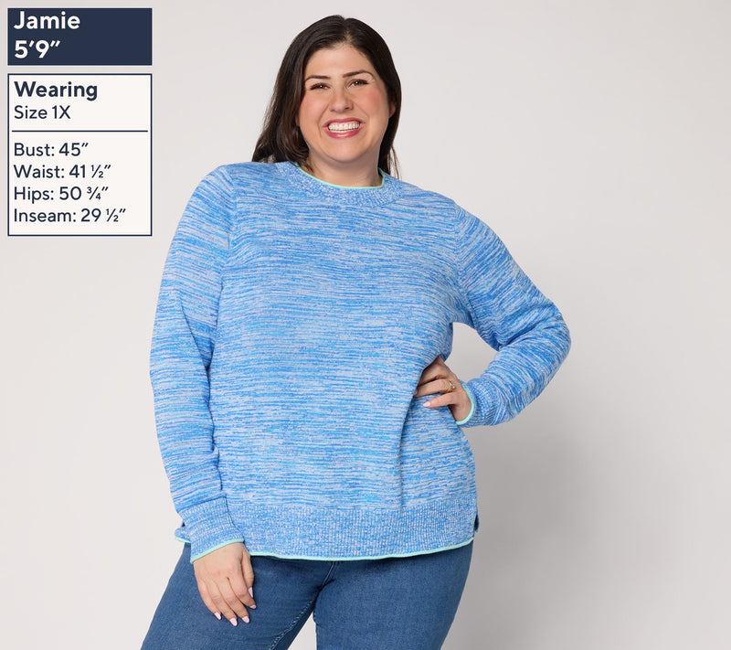 Belle by Kim Gravel Marled Color Pop Crewneck Sweater — View 2