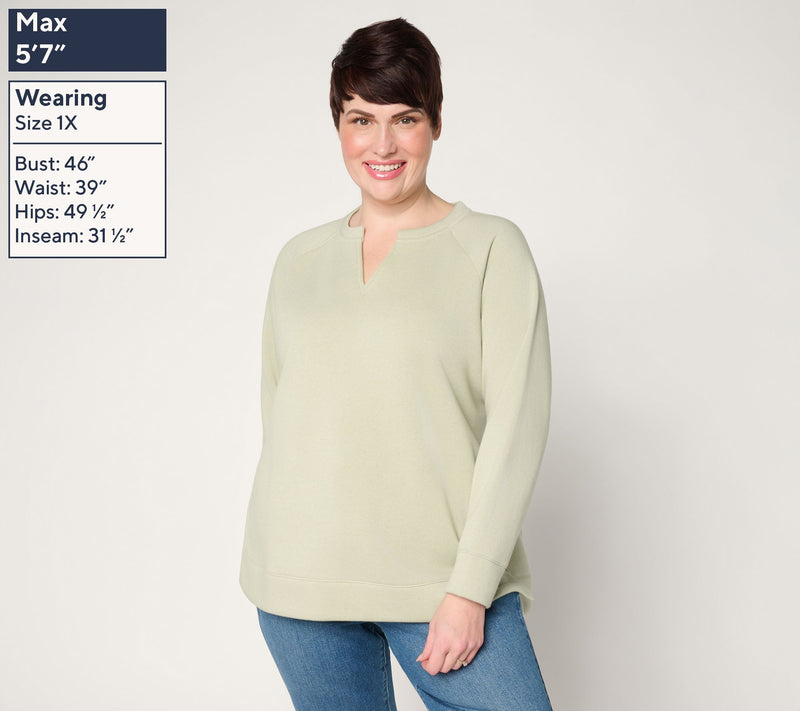 Belle by Kim Gravel Sponge Fleece Split Neck Sweatshirt — View 2