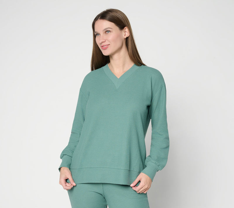 Belle by Kim Gravel Wonder Waffle Deep V Neck Slouchy Top — Main view