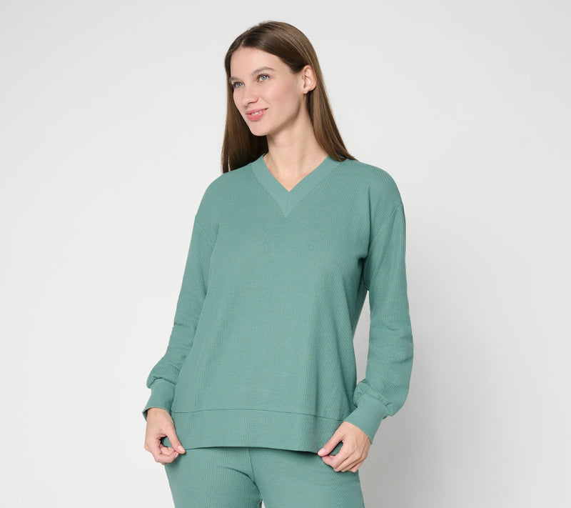 Belle by Kim Gravel Wonder Waffle Deep V Neck Slouchy Top — View 11