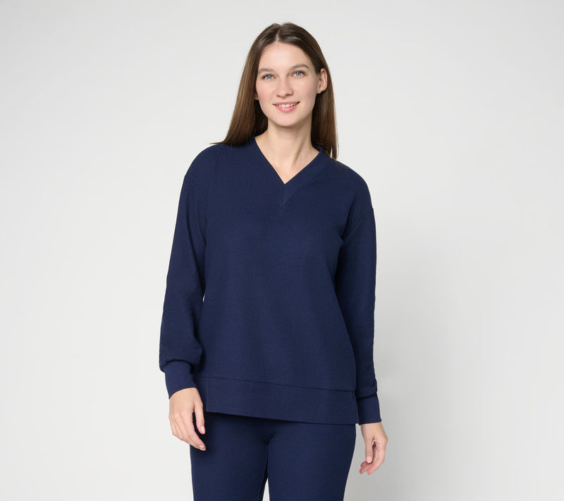 Belle by Kim Gravel Wonder Waffle Deep V Neck Slouchy Top — View 12