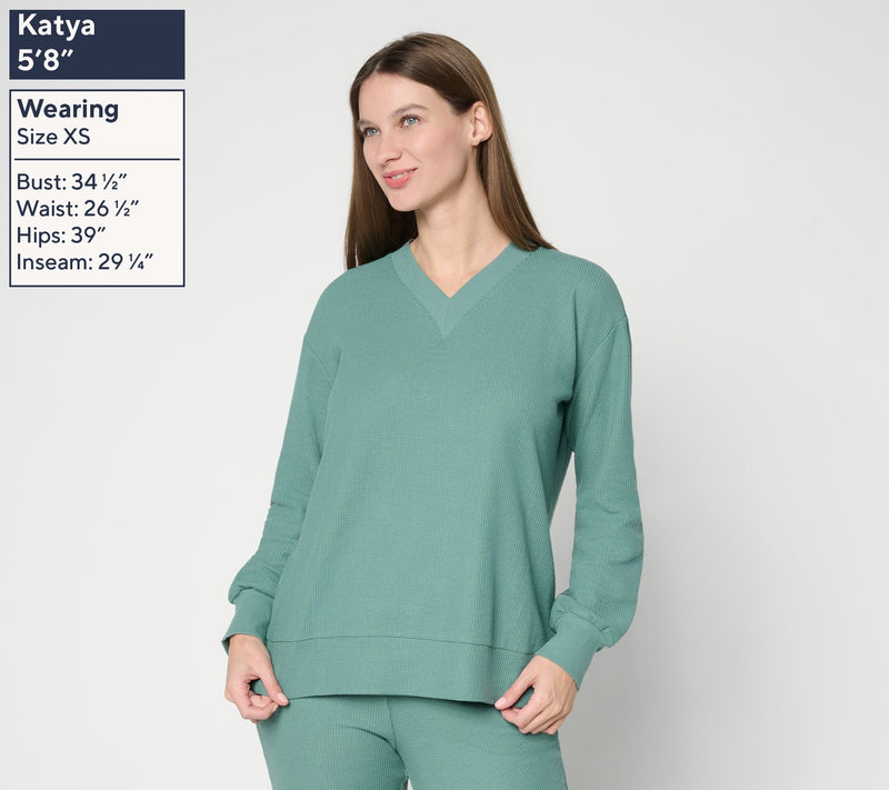 Belle by Kim Gravel Wonder Waffle Deep V Neck Slouchy Top — View 2