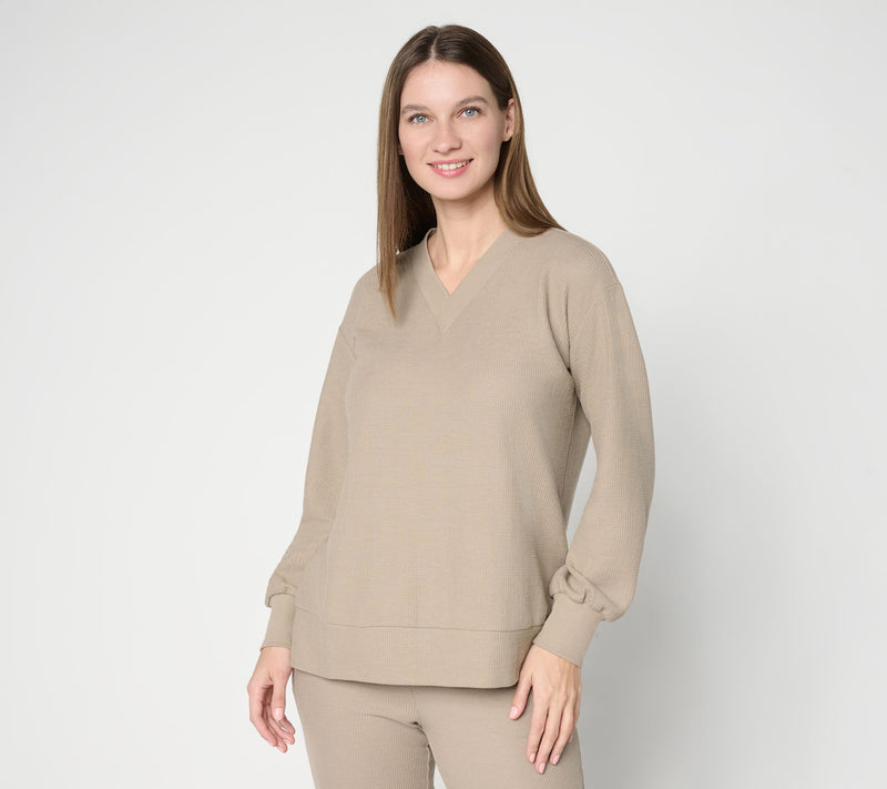 Belle by Kim Gravel Wonder Waffle Deep V Neck Slouchy Top — View 14