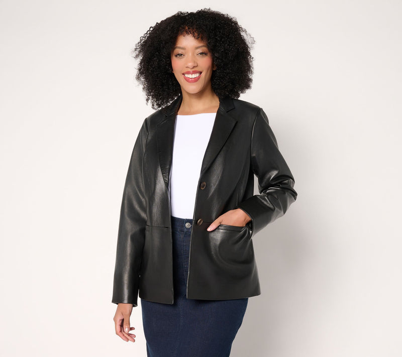 Denim & Co. Regular Lamb Leather Two Button Blazer — Main view