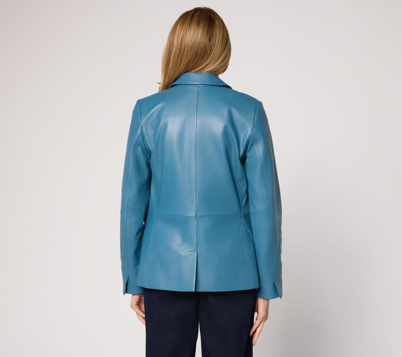 Denim & Co. Regular Lamb Leather Two Button Blazer — View 9