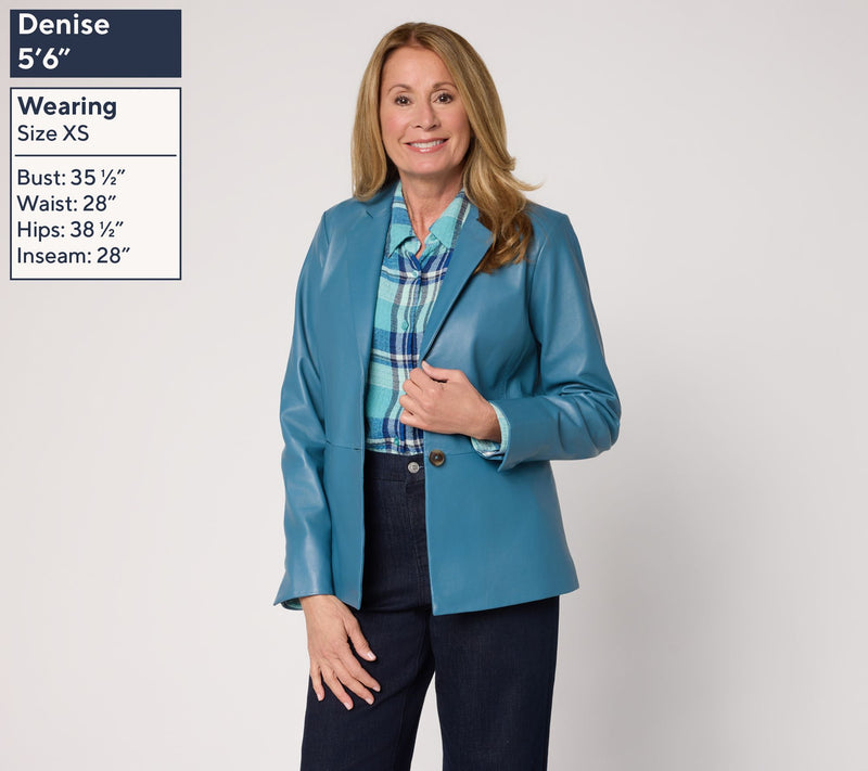 Denim & Co. Petite Lamb Leather Two Button Blazer — View 8