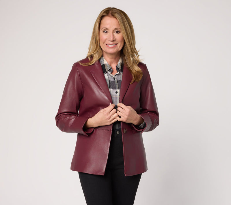 Denim & Co. Petite Lamb Leather Two Button Blazer — View 7