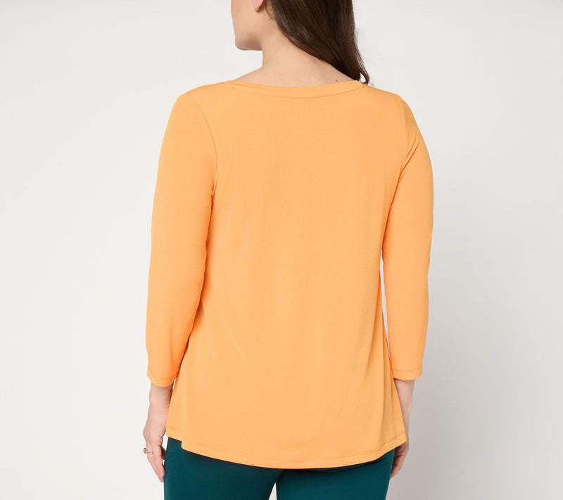 Susan Graver Essentials Liquid Knit 3/4-Sleeve A-Line Top — View 4