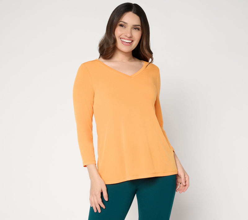 Susan Graver Essentials Liquid Knit 3/4-Sleeve A-Line Top — Main view
