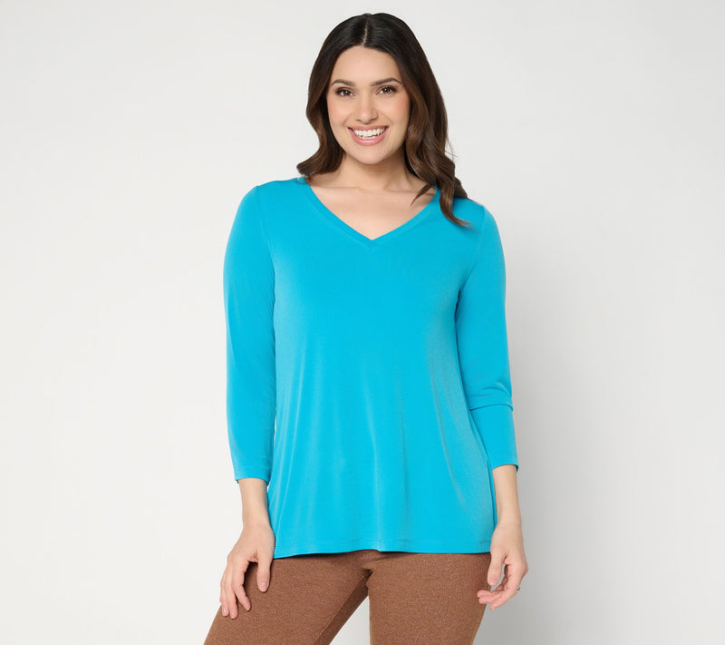 Susan Graver Essentials Liquid Knit 3/4-Sleeve A-Line Top — View 18