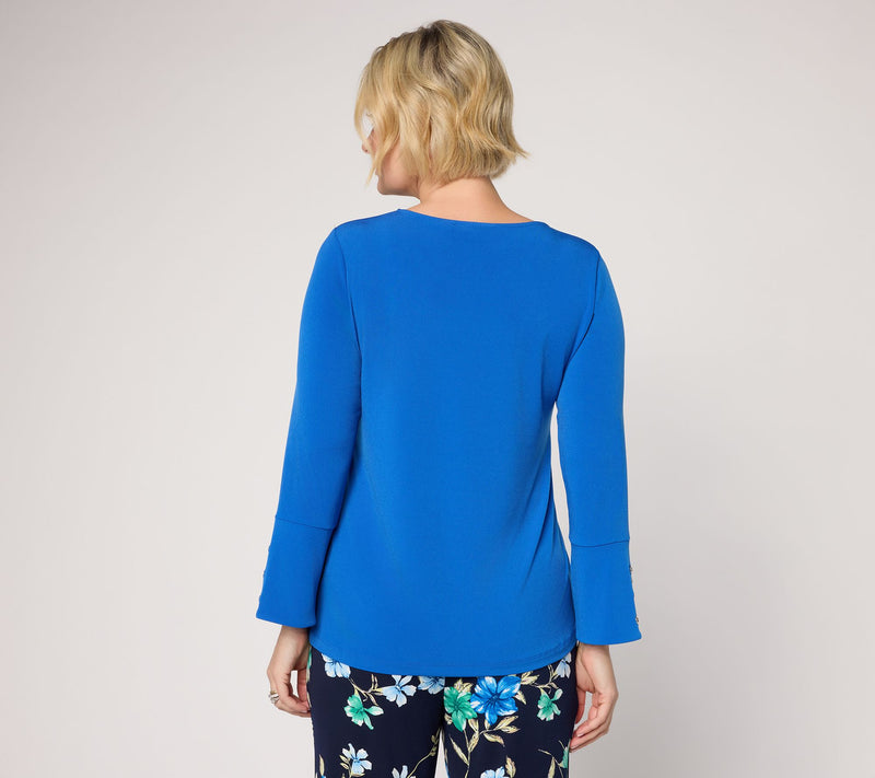 Susan Graver Liquid Knit Top w/ Metal Grommet Sleeve Detail — View 4