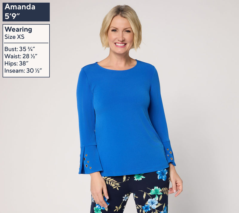 Susan Graver Liquid Knit Top w/ Metal Grommet Sleeve Detail — View 3
