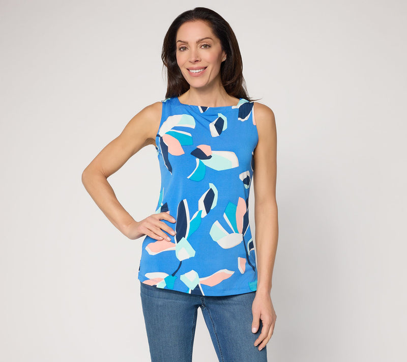 Susan Graver Printed Liquid Knit Sleeveless Envelope-Neck Top — View 12