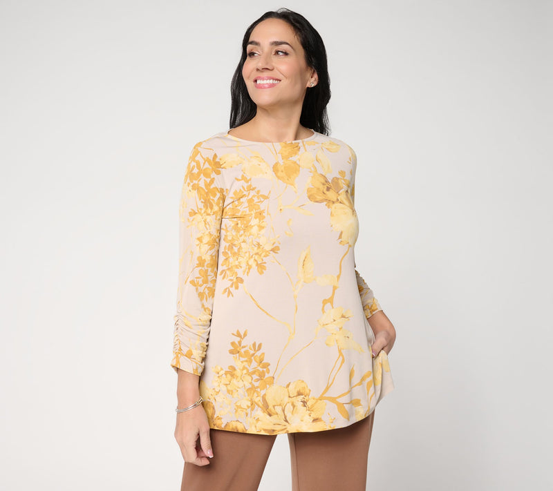 Susan Graver Regular Printed Liquid Knit 3/4 Sleeve A-Line Tunic — View 9