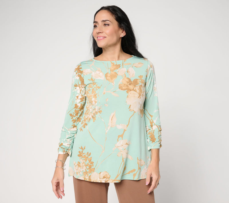 Susan Graver Regular Printed Liquid Knit 3/4 Sleeve A-Line Tunic — View 7