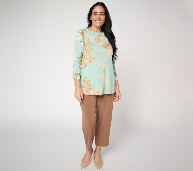 Susan Graver Petite Printed Liquid Knit 3/4 Sleeve A-Line Tunic — View 13