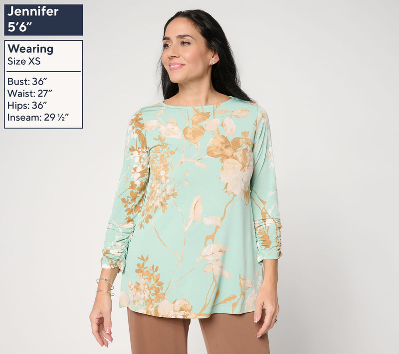 Susan Graver Petite Printed Liquid Knit 3/4 Sleeve A-Line Tunic — View 11