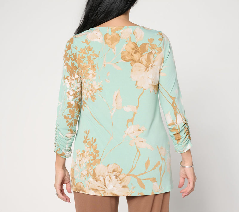 Susan Graver Petite Printed Liquid Knit 3/4 Sleeve A-Line Tunic — View 12