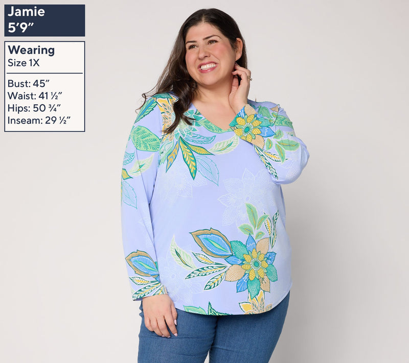 Susan Graver Printed Textured Liquid Knit Long Sleeve Top — View 3