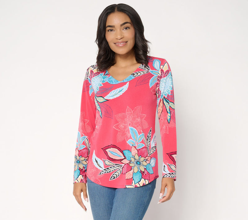 Susan Graver Printed Textured Liquid Knit Long Sleeve Top — View 2