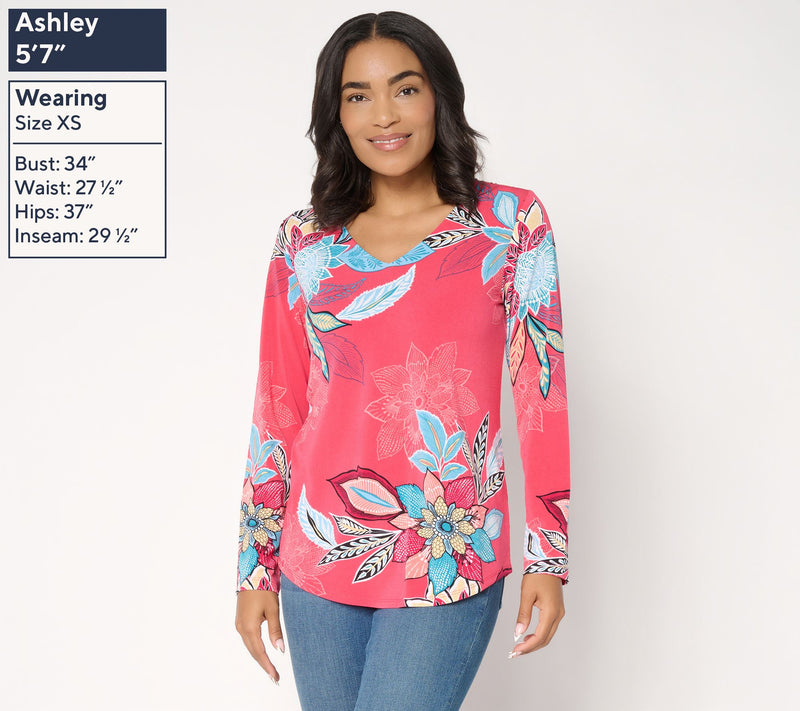 Susan Graver Printed Textured Liquid Knit Long Sleeve Top — View 4