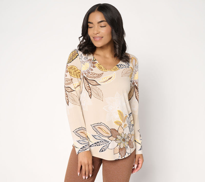Susan Graver Printed Textured Liquid Knit Long Sleeve Top — View 11