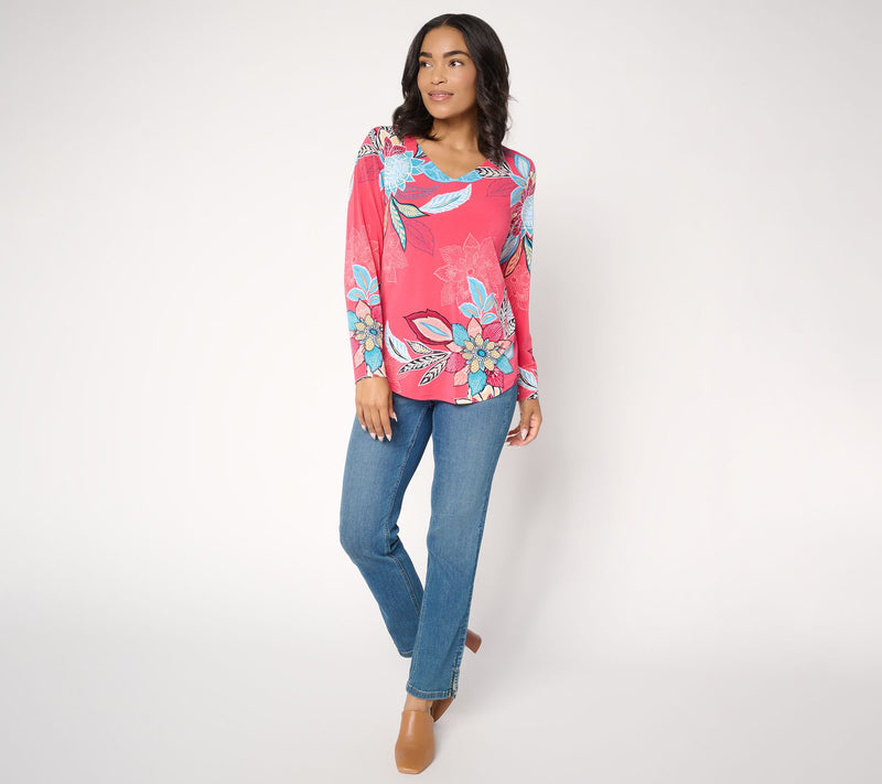 Susan Graver Printed Textured Liquid Knit Long Sleeve Top — View 6