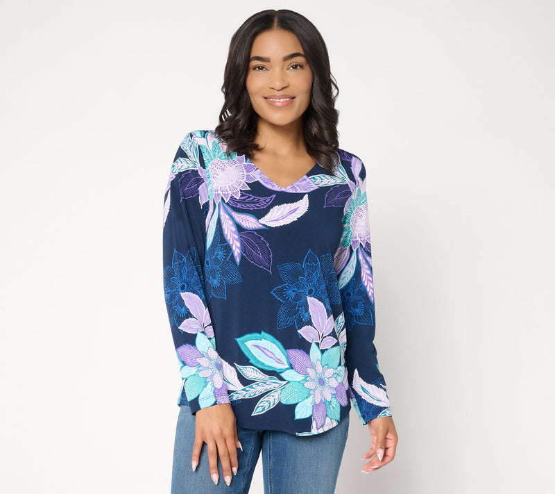 Susan Graver Printed Textured Liquid Knit Long Sleeve Top — View 12