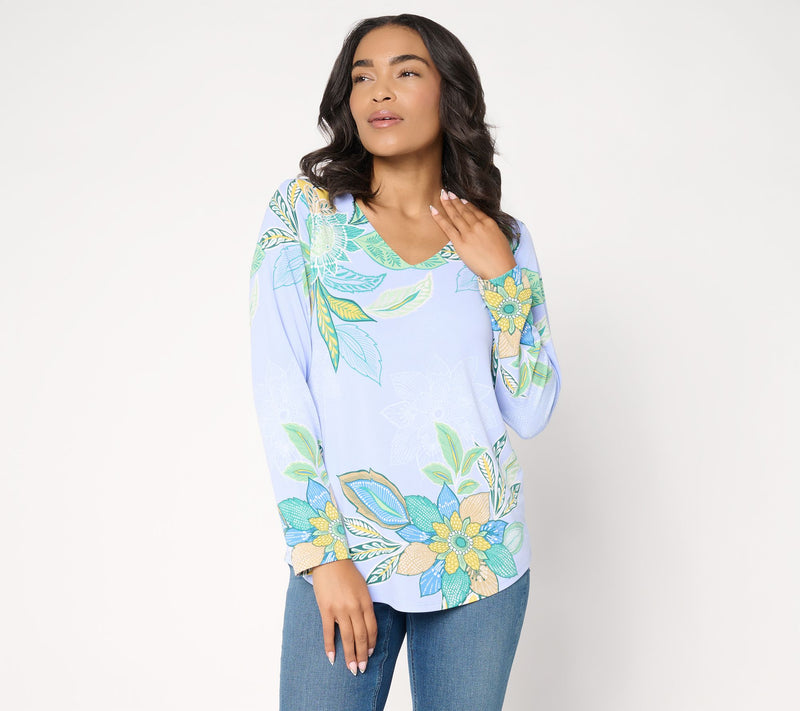 Susan Graver Printed Textured Liquid Knit Long Sleeve Top — View 14