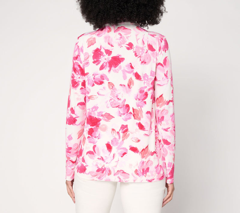 Susan Graver Printed Liquid Knit Funnel Neck Top with Ruched Detail — View 6